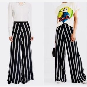 Alice + Olivia Black & White Vertical Stripe Wide-Leg Pants sz 8